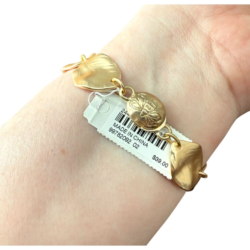 J. Jill Hammered Leaf Bracelet Gold Tone Bee Magnetic Boho Artisan Link Etched - Picture 7 of 16